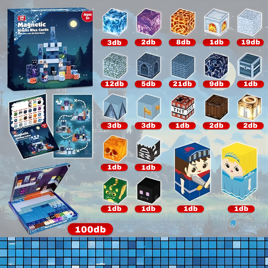 Kék Kastély -100db-mágneses építőkocka