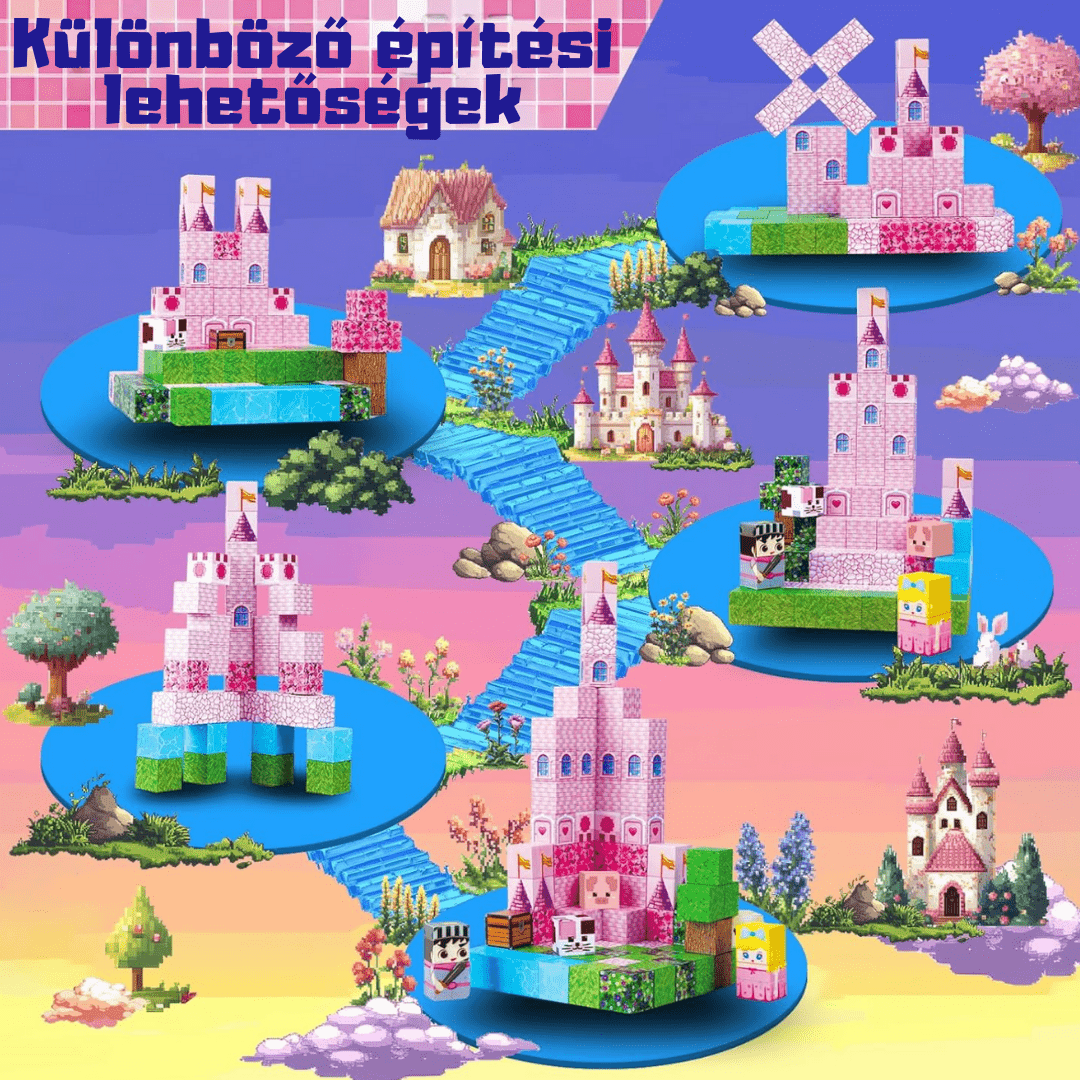 Rózsaszín Kastély - 100db - mágneses építőkocka