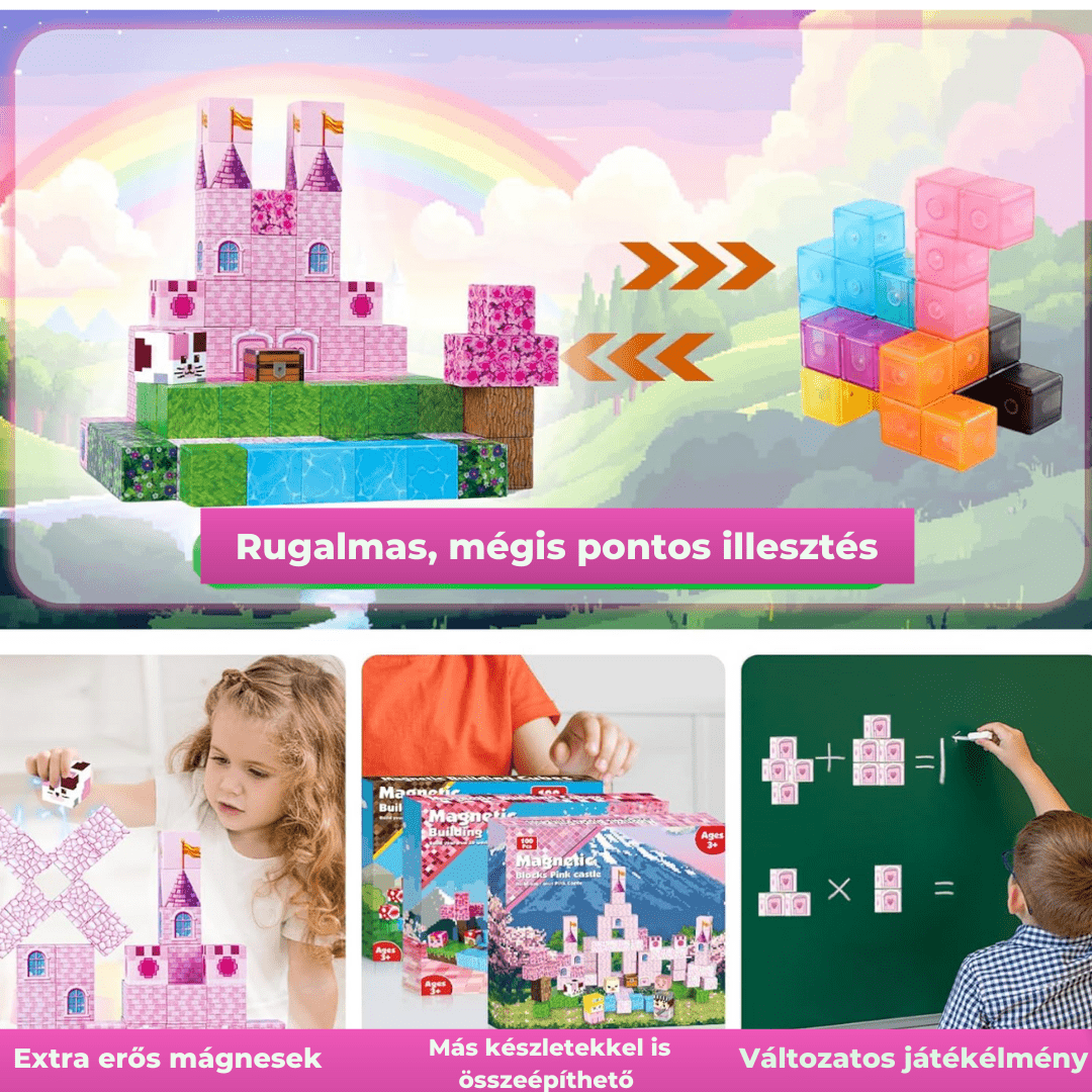 Rózsaszín Kastély - 100db - mágneses építőkocka