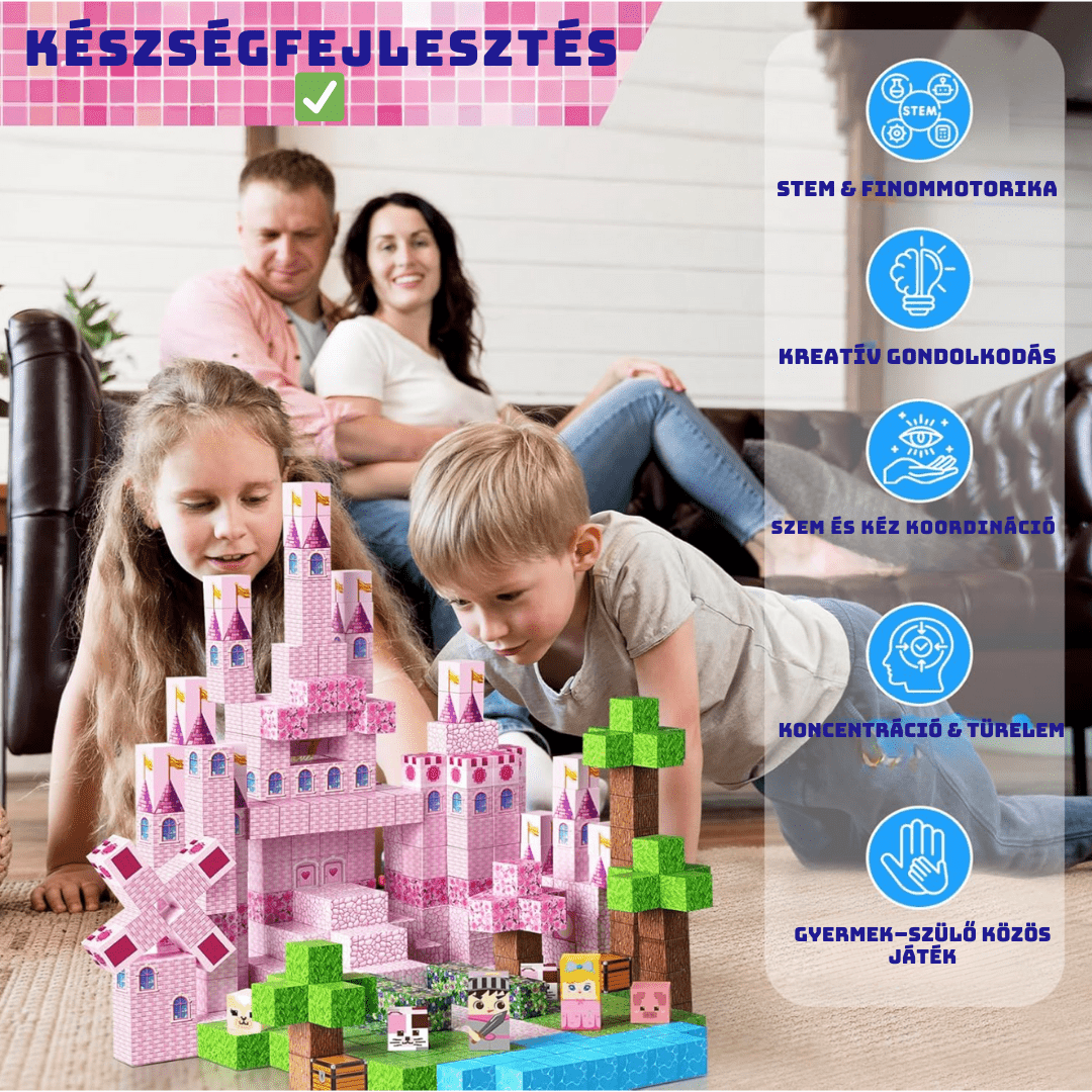 Rózsaszín Kastély - 100db - mágneses építőkocka