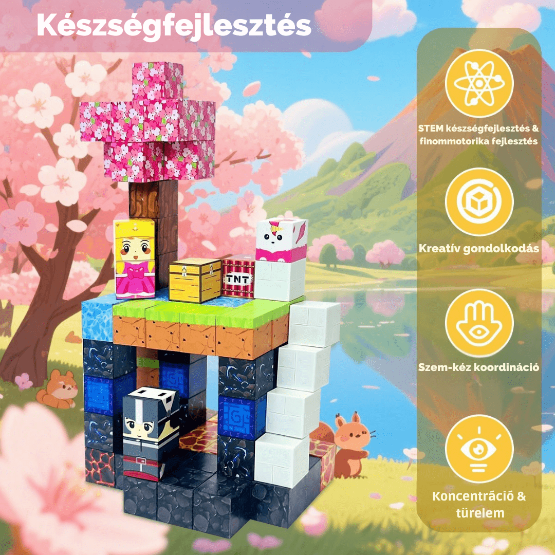 Varázsvilág Portál - 100db - mágneses építőkocka+3db Figura