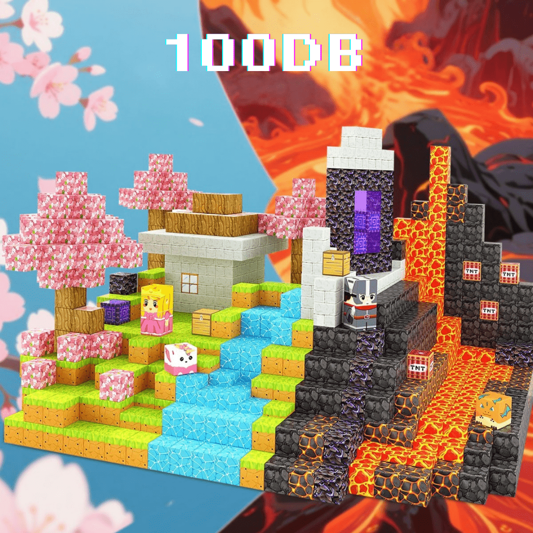 Varázsvilág Portál - 100db - mágneses építőkocka+3db Figura